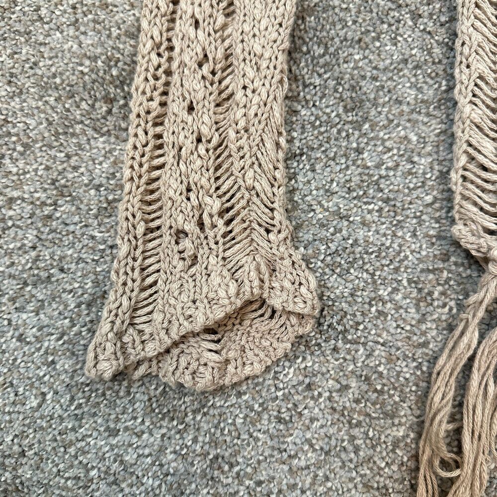 Fresh 525 America Boho Open Knit Fringe Cardigan Sweater Sand Beige Medium - Picture 5 of 10
